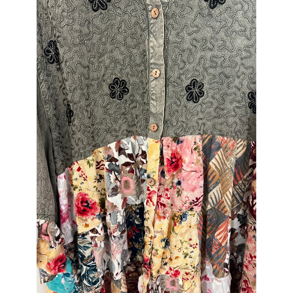 Young Threads Olive Green Patchwork Floral Embroi… - image 5